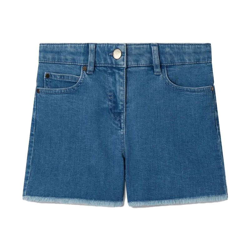 Stella McCartney Fringed-Heart Patch Stretch-Denim Shorts image number 0